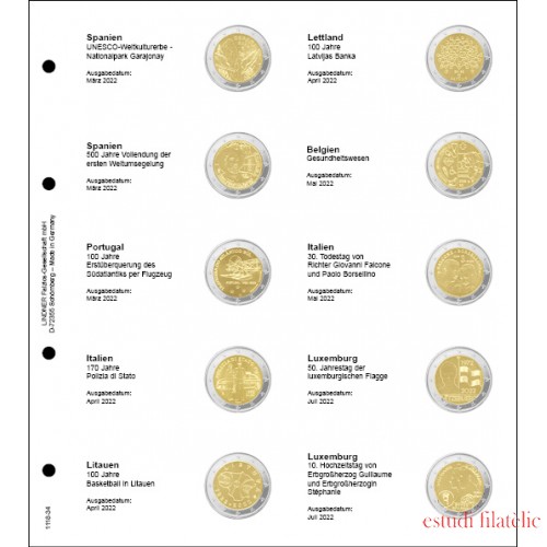 Lindner 1118-34 Hojas monedas conmemorativas 2 Euros España - Luxemb.  2022