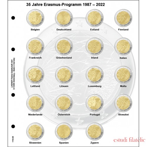 Lindner 1118-35 Hojas monedas conmemorativas 2 Euros 2022 Porgama Erasmus 