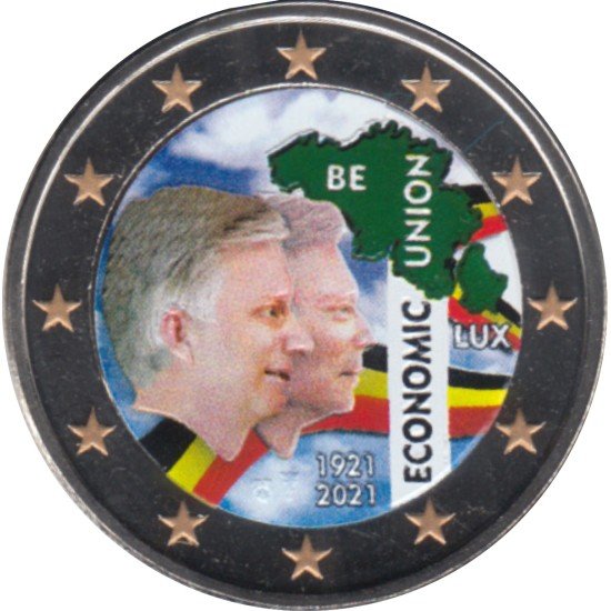 Bélgica 2021 2 € euros conmemorativos Color Unión económica BLEU Bélgica 2021 2 € euros conmemorativos Color Unión económica BLEU