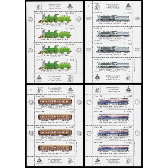 Argentina 1627/30 1988 Locomotoras y vagones tren MNH
