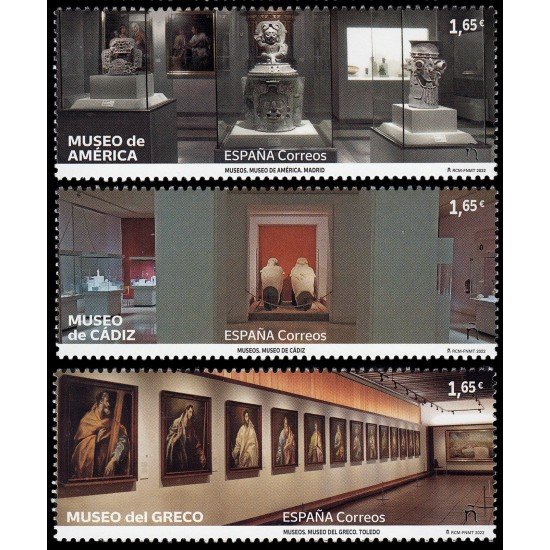 España Spain 5557/59 2022 Museos. Museo de América, de Cádiz y del Greco MNH