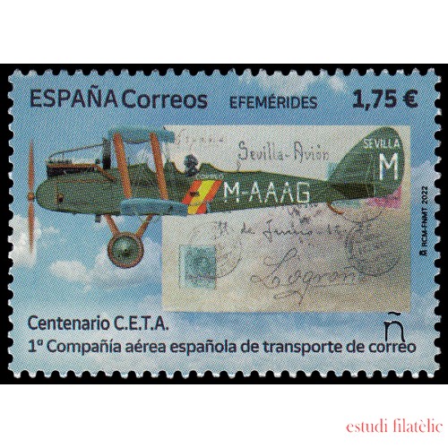 España Spain 5582 2022 Efemérides Centenario C.E.T.A Correo aéreo MNH