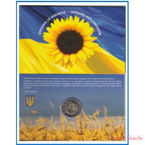 Estonia 2022 Cartera Oficial Coin Card Moneda 2 € conm Ucrania y la Libertad