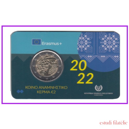 Chipre 2022 Cartera Oficial Coin Card Moneda 2 € conm Erasmus 