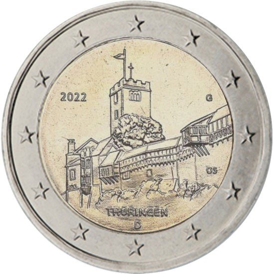 Alemania 2022 2 € euros conmemorativos Turingia ( 5 cecas ) Alemania 2022 2 € euros conmemorativos Turingia ( 5 cecas )