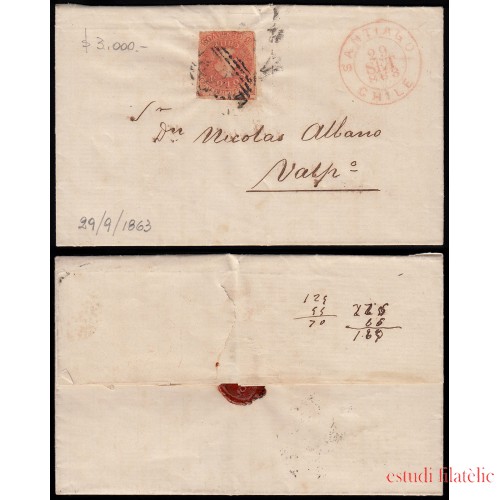 Chile 8 1863 Carta Santiago a Valparaíso Sello Colón