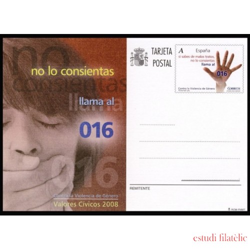 España Spain Entero Postal  ( tarjeta ) 177 2008 Valores Cívicos 016 Contra la violencia de género 