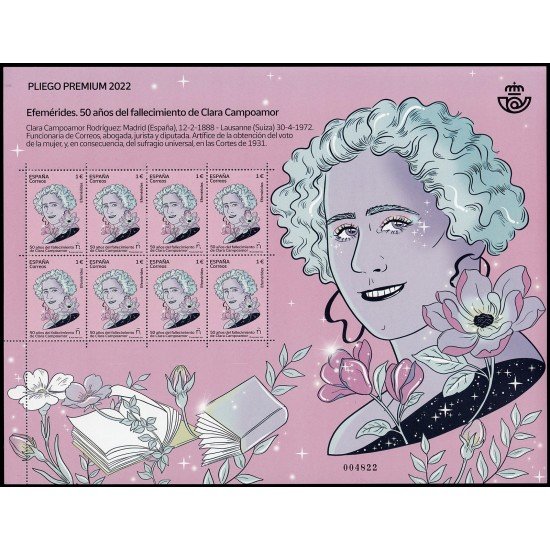 España Pliego Premium 120 2022 Efemérides. 50 años fallecimiento de Clara Campoamor MNH