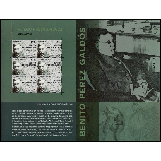 España Pliego Premium 123 2022 Literatura. Benito Pérez Galdós MNH España Pliego Premium 123 2022 Literatura. Benito Pérez Galdós MNH