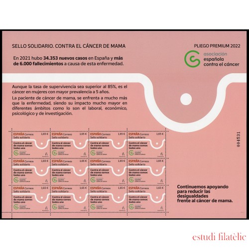 España Pliego Premium 129 2022 Sello solidario contra el cáncer de mama MNH