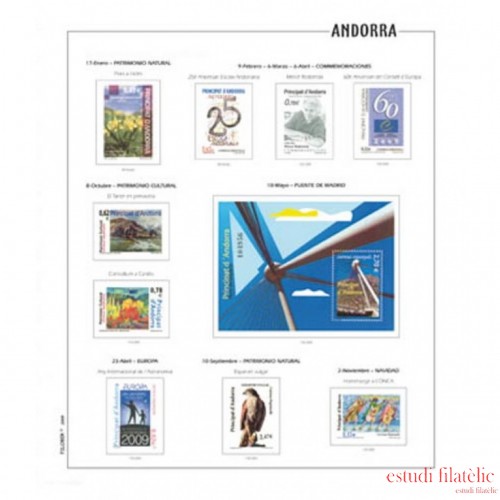 Hojas sellos Andorra Española Filober color 1875 montadas