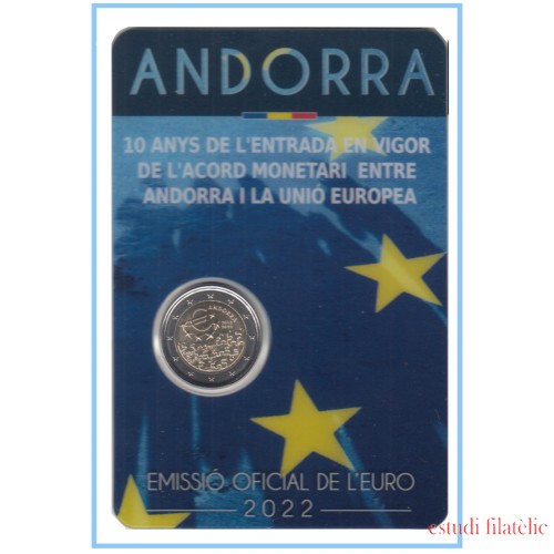 Andorra 2022 Cartera Oficial Coin Card Moneda 2 € conm 10 Av. Acuerdo EU 