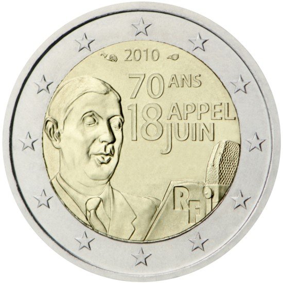 Francia 2010 2 € euros conmemorativos 70º Av. del 18 de junio Francia 2010 2 € euros conmemorativos 70º Av. del 18 de junio