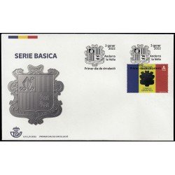 Andorra Española 522 2022 Bandera y Escudo de Andorra SPD Sobre Primer Día Tarifa A Andorra Española 522 2022 Bandera y Escudo de Andorra SPD Sobre Primer Día Tarifa A