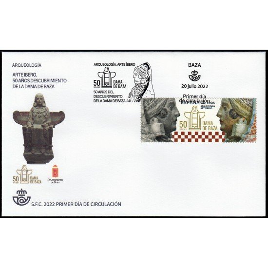 España Spain 5595 2022 Arqueología Arte Íbero 50 años Dama de Baza SPD Sobre Primer Día España Spain 5595 2022 Arqueología Arte Íbero 50 años Dama de Baza SPD Sobre Primer Día