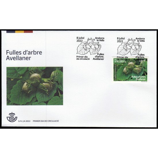 Andorra Española 529 2022 Fulles d Arbre Avellaner SPD Sobre Primer Día Andorra Española 529 2022 Fulles d Arbre Avellaner SPD Sobre Primer Día