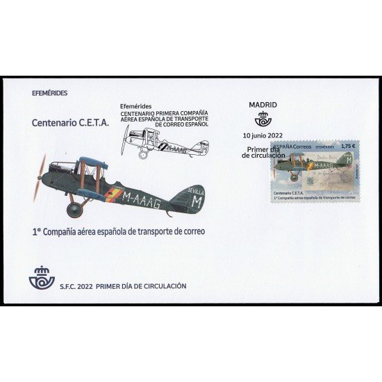 España Spain 5582 2022 Efemérides Centenario C.E.T.A. SPD Sobre Primer Día