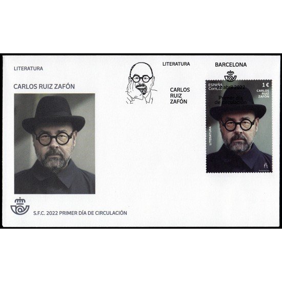España Spain 5566 2022 Literatura Carlos Ruiz Zafón SPD Sobre Primer Día España Spain 5566 2022 Literatura Carlos Ruiz Zafón SPD Sobre Primer Día