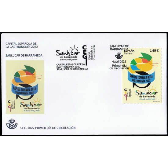 España Spain 5562 2022 Capital Española de la Gastronomía 2022 Sanlúcar de Barrameda SPD Sobre Primer Día España Spain 5562 2022 Capital Española de la Gastronomía 2022 Sanlúcar de Barrameda SPD Sobre Primer Día