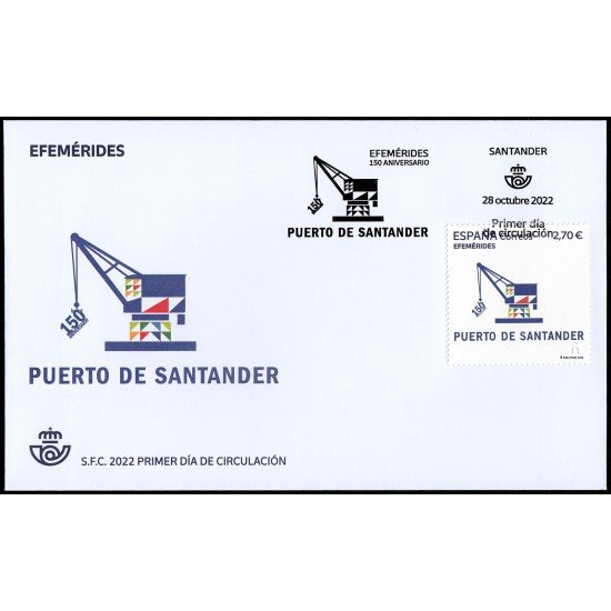 España Spain 5618 2022 150 Aniversario Puerto de Santander SPD Sobre Primer Día España Spain 5618 2022 150 Aniversario Puerto de Santander SPD Sobre Primer Día