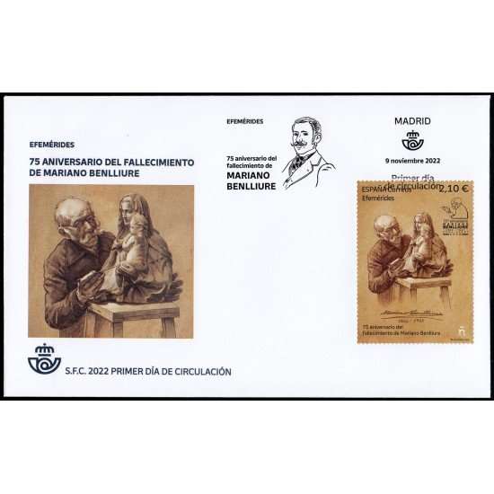 España Spain 5624 2022 Efemérides 75 años Fallecimiento Mariano Belliure SPD Sobre Primer Día España Spain 5624 2022 Efemérides 75 años Fallecimiento Mariano Belliure SPD Sobre Primer Día