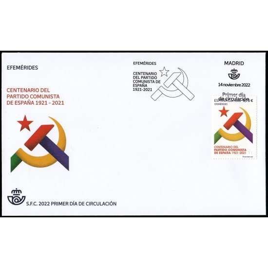 España Spain 5626 2022 Efemérides Centenario del Partido Comunista de España SPD Sobre Primer Día