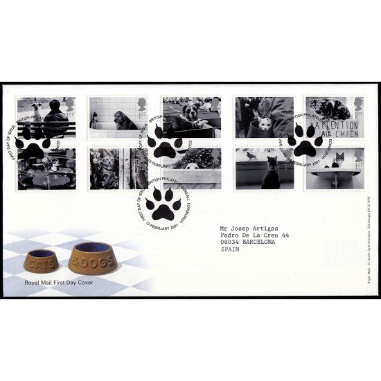 Gran Bretaña 2226/35 2001 SPD FDC Gatos y Perros Sobre primer día Gran Bretaña 2226/35 2001 SPD FDC Gatos y Perros Sobre primer día