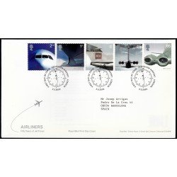 Gran Bretaña 2328/32 2002 SPD FDC 50 Años Primera Línea Aérea Británica Sobre primer día Gran Bretaña 2328/32 2002 SPD FDC 50 Años Primera Línea Aérea Británica Sobre primer día