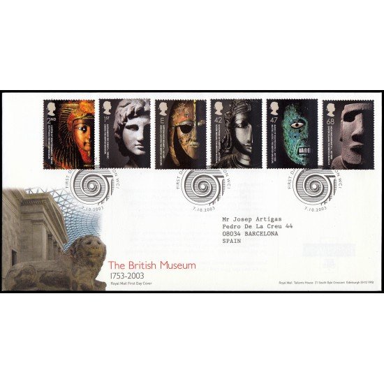 Gran Bretaña 2480/85 2003 SPD FDC 250 Años del British Museum Sobre primer día Gran Bretaña 2480/85 2003 SPD FDC 250 Años del British Museum Sobre primer día
