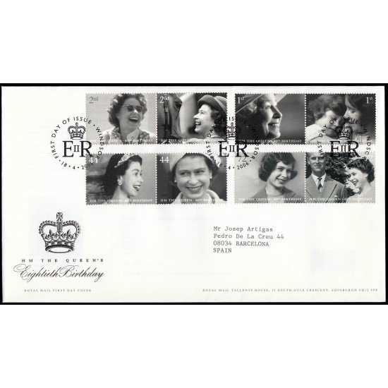 Gran Bretaña 2742/49 2006 SPD FDC Personajes 80 Aniversario de S.M. la Reina Isabel II Sobre primer día Gran Bretaña 2742/49 2006 SPD FDC Personajes 80 Aniversario de S.M. la Reina Isabel II Sobre primer día