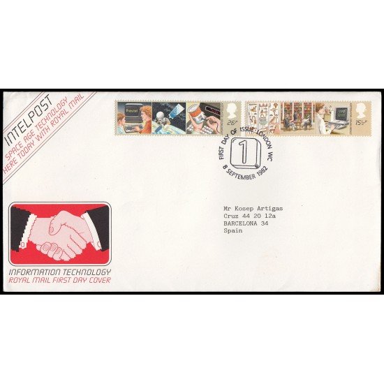 Gran Bretaña 1056/57 1982 SPD FDC Año de la Información y la Tecnología Sobre primer día Gran Bretaña 1056/57 1982 SPD FDC Año de la Información y la Tecnología Sobre primer día