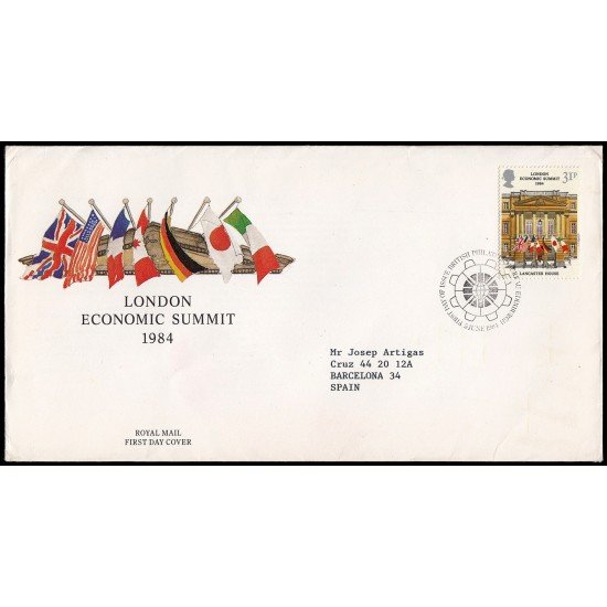 Gran Bretaña 1130 1984 SPD FDC Cumbre Económica en Londres Sobre primer día Gran Bretaña 1130 1984 SPD FDC Cumbre Económica en Londres Sobre primer día
