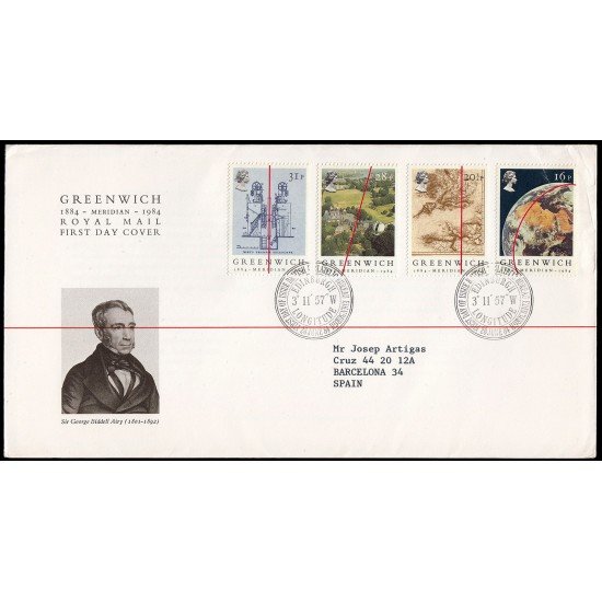 Gran Bretaña 1131/34 1984 SPD FDC Centenario Adopción Universal del Meridiano de Greenwich Sobre primer día Gran Bretaña 1131/34 1984 SPD FDC Centenario Adopción Universal del Meridiano de Greenwich Sobre primer día