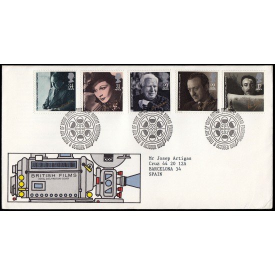 Gran Bretaña 1195/99 1985 SPD FDC Cine Británico Actores y Directores Sobre primer día Gran Bretaña 1195/99 1985 SPD FDC Cine Británico Actores y Directores Sobre primer día