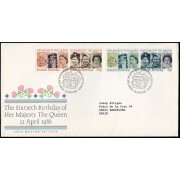 Gran Bretaña 1218/21 1986 SPD FDC 60 Aniversario de la Reina Isabel II Sobre primer día
