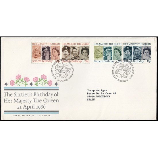 Gran Bretaña 1218/21 1986 SPD FDC 60 Aniversario de la Reina Isabel II Sobre primer día Gran Bretaña 1218/21 1986 SPD FDC 60 Aniversario de la Reina Isabel II Sobre primer día