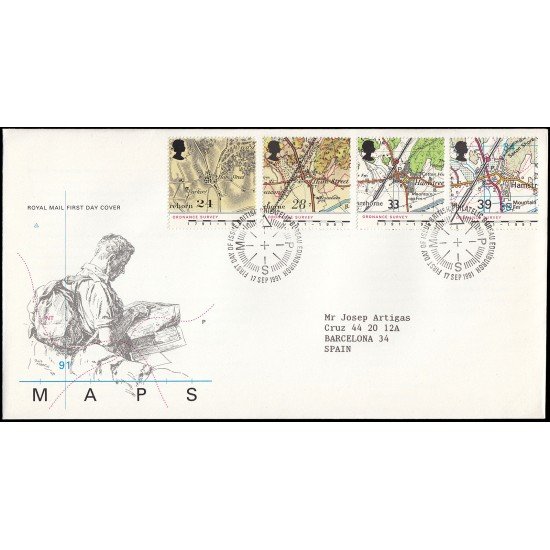 Gran Bretaña 1568/71 1991 SPD FDC Bicentenario del Servicio Cartográfico Mapas Sobre primer día Gran Bretaña 1568/71 1991 SPD FDC Bicentenario del Servicio Cartográfico Mapas Sobre primer día