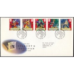Gran Bretaña 1628/32 1992 SPD FDC 150 Años Nacimiento del Compositor Sir Arthur Sullivan Sobre primer día Gran Bretaña 1628/32 1992 SPD FDC 150 Años Nacimiento del Compositor Sir Arthur Sullivan Sobre primer día