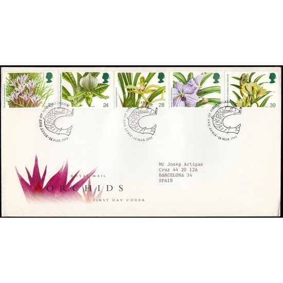 Gran Bretaña 1665/69 1993 SPD FDC Conferencia Mundial de Orquideas Glasgow Sobre primer día Gran Bretaña 1665/69 1993 SPD FDC Conferencia Mundial de Orquideas Glasgow Sobre primer día