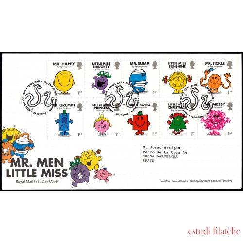 Gran Bretaña 4361/70 2016 SPD FDC 45 Aniv. Libros infantiles Mr.Men Little Miss Sobre primer día Tallents House