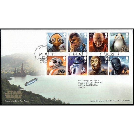 Gran Bretaña 4501/08 2017 SPD FDC Personajes de La Guerra de las Galaxias Sobre primer día Tallents House Gran Bretaña 4501/08 2017 SPD FDC Personajes de La Guerra de las Galaxias Sobre primer día Tallents House