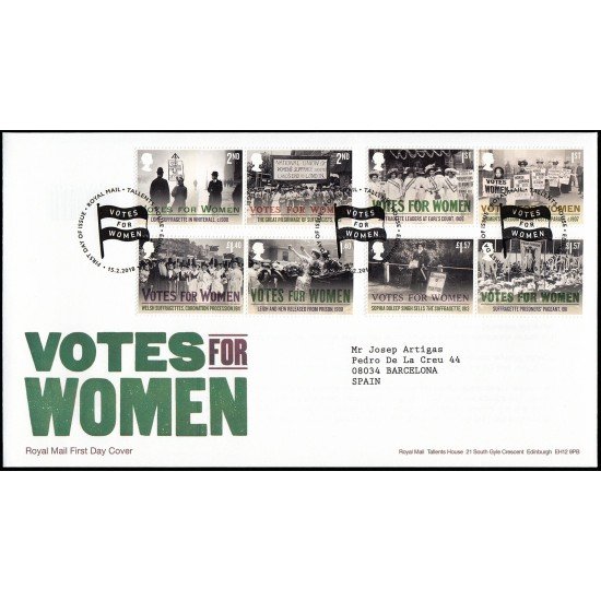 Gran Bretaña 4576/83 2018 SPD FDC Centenario del Derecho al Voto de las Mujeres Sobre primer día Tallent House Gran Bretaña 4576/83 2018 SPD FDC Centenario del Derecho al Voto de las Mujeres Sobre primer día Tallent House