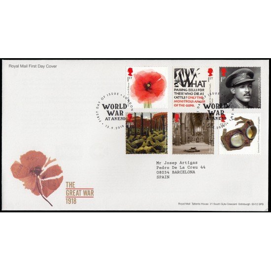 Gran Bretaña 4682/87 2018 SPD FDC Centenario de la Gran Guerra Sobre primer día London SWI Gran Bretaña 4682/87 2018 SPD FDC Centenario de la Gran Guerra Sobre primer día London SWI