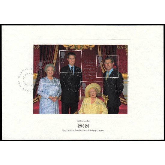 Gran Bretaña HB 12 2000 Centenario de la Reina Madre con matasello del Primer Día MNH Gran Bretaña HB 12 2000 Centenario de la Reina Madre con matasello del Primer Día MNH