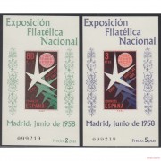 España Spain 1222/23 1958 Exposición Flilatélica Nacional Bruselas Mismo número MH