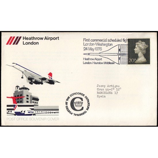 Gran Bretaña 1976 SPD FDC Conocorde departure Sobre primer día Gran Bretaña 1976 SPD FDC Conocorde departure Sobre primer día
