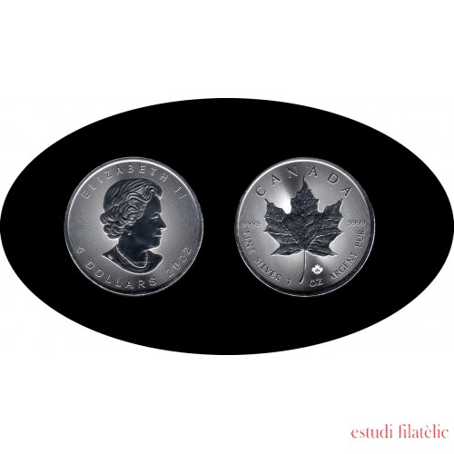 Canadá  2022 onza Plata Silver 5 $ Maple Leaf