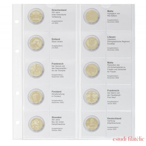Lindner 1118-36 Hojas monedas conmemorativas 2 Euros Grecia 2022 - Alemania 2023