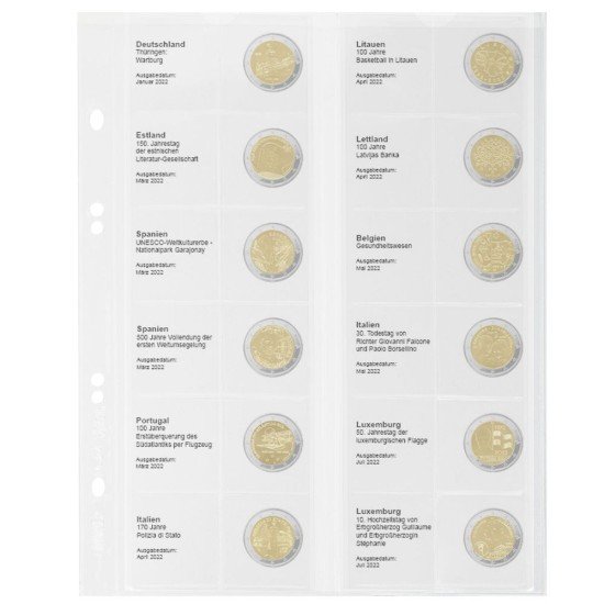 Lindner MU2E29 Hojas individuales pre-impresas para monedas de 2 Euros Lindner MU2E29 Hojas individuales pre-impresas para monedas de 2 Euros