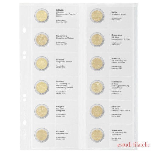Lindner MU2E28 Hoja impresa Multi Collect para monedas de 2 € conmemorativos: Lituania 2021 - Elovenia 2022